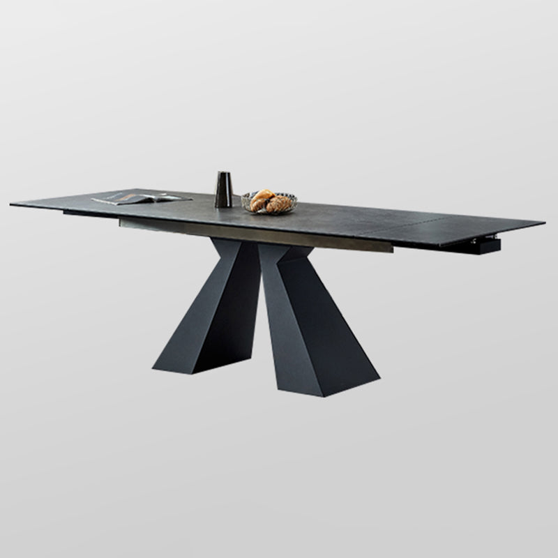 Industrial Sintered Stone Dining Table Rectangle Black Table with Pedestal Base