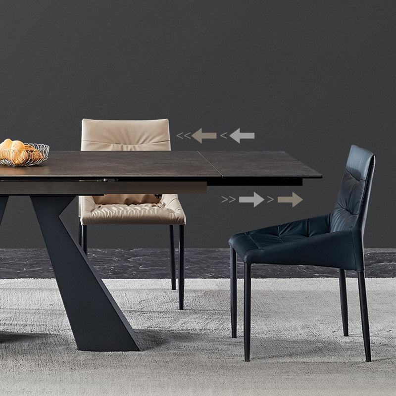 Industrial Sintered Stone Dining Table Rectangle Black Table with Pedestal Base