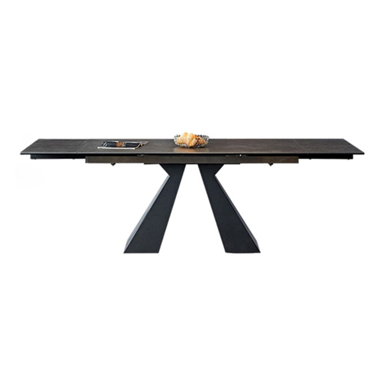 Industrial Sintered Stone Dining Table Rectangle Black Table with Pedestal Base