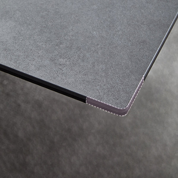 Industrial Sintered Stone Dining Table Rectangle Black Table with Pedestal Base