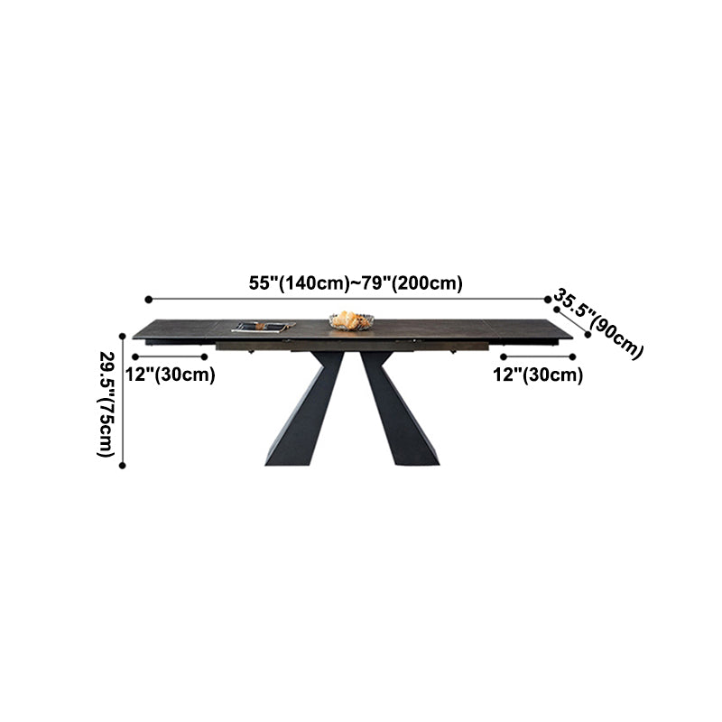 Industrial Sintered Stone Dining Table Rectangle Black Table with Pedestal Base
