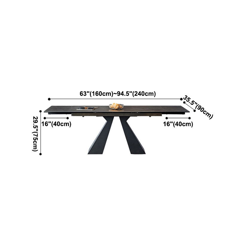 Industrial Sintered Stone Dining Table Rectangle Black Table with Pedestal Base
