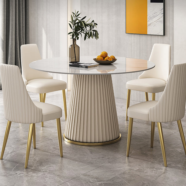 Traditional Luxury Dining Table Round White Sintered Stone Table with Pedestal Base