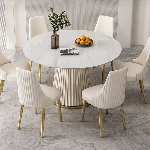 Traditional Luxury Dining Table Round White Sintered Stone Table with Pedestal Base