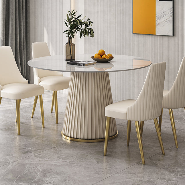 Traditional Luxury Dining Table Round White Sintered Stone Table with Pedestal Base