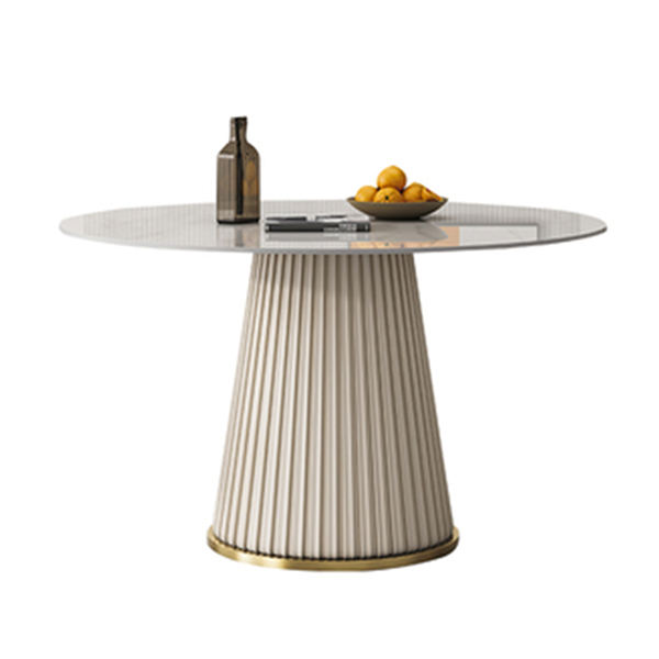 Traditional Luxury Dining Table Round White Sintered Stone Table with Pedestal Base
