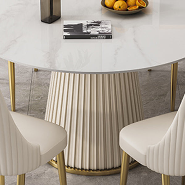 Traditional Luxury Dining Table Round White Sintered Stone Table with Pedestal Base