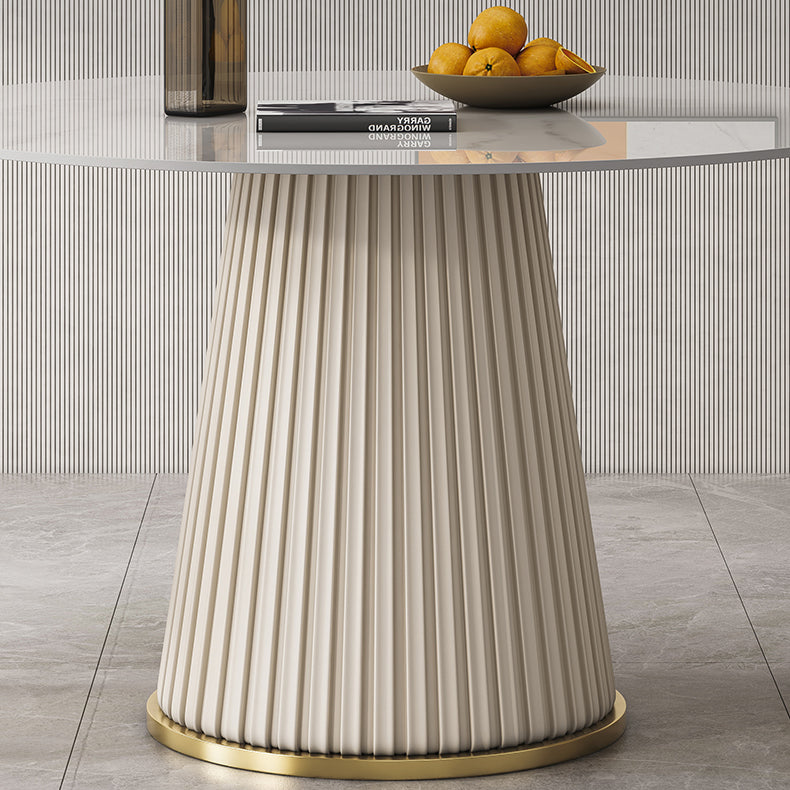 Traditional Luxury Dining Table Round White Sintered Stone Table with Pedestal Base