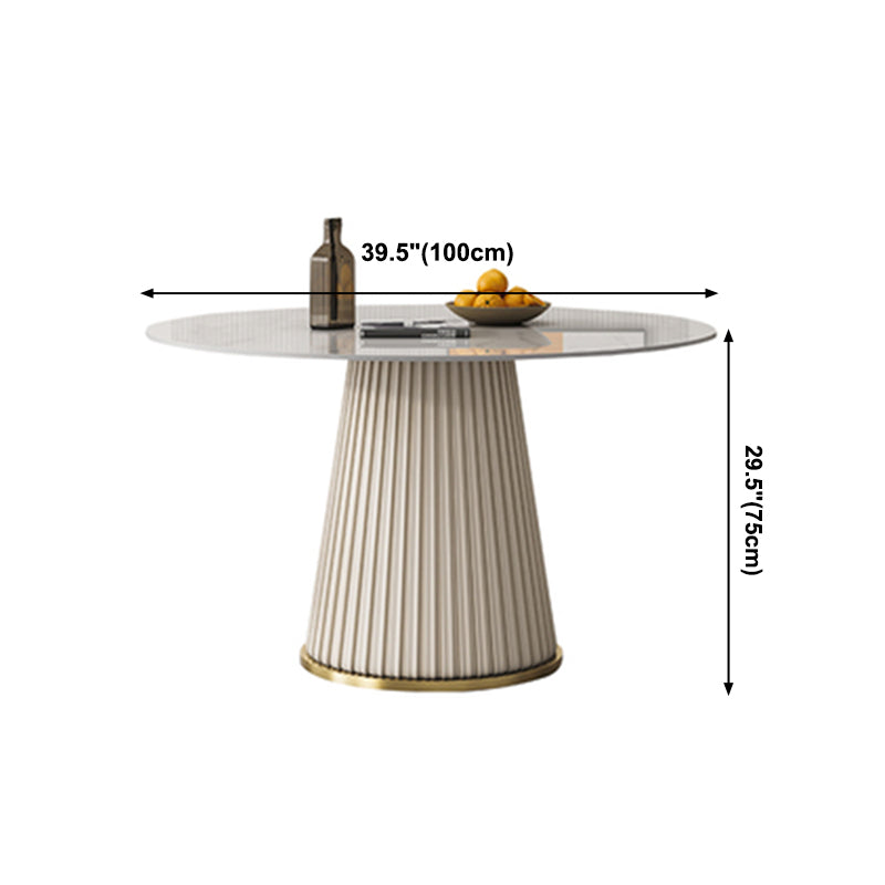 Traditional Luxury Dining Table Round White Sintered Stone Table with Pedestal Base