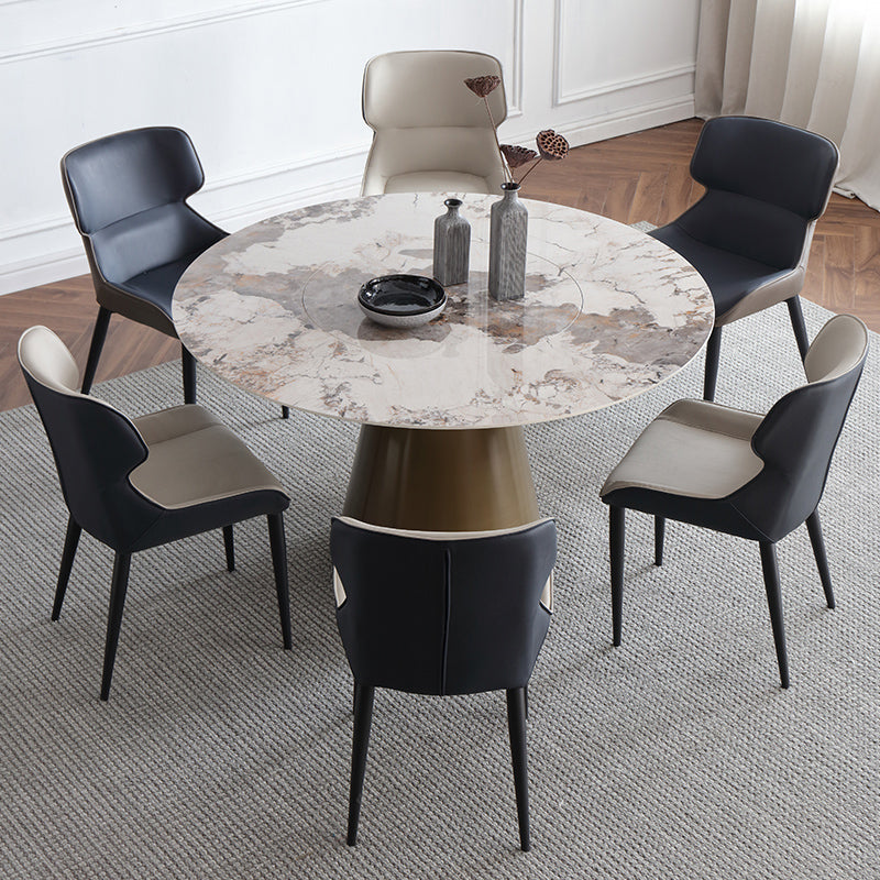 Sintered Stone Top Round Table for Restaurant Modern Dining Table with Metal Pedestal