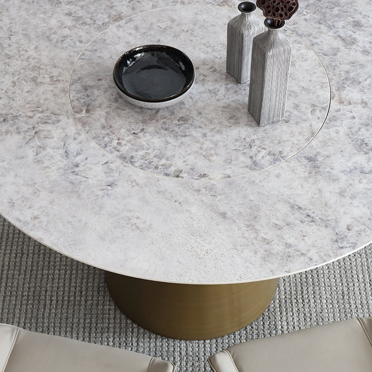 Sintered Stone Top Round Table for Restaurant Modern Dining Table with Metal Pedestal