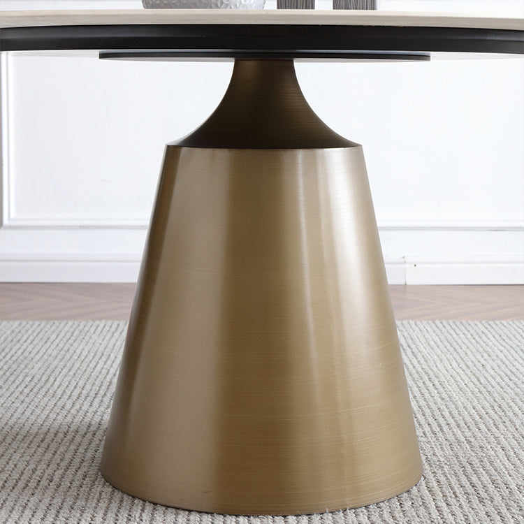 Sintered Stone Top Round Table for Restaurant Modern Dining Table with Metal Pedestal