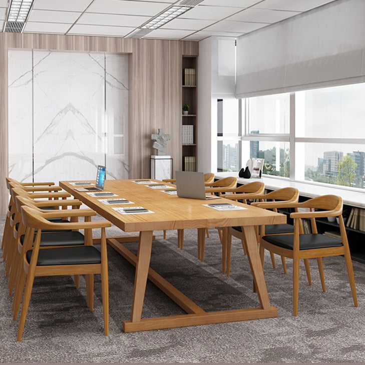 Tavolo rettangolare contemporaneo in legno massiccio tavolo da pranzo in legno con cavalletto