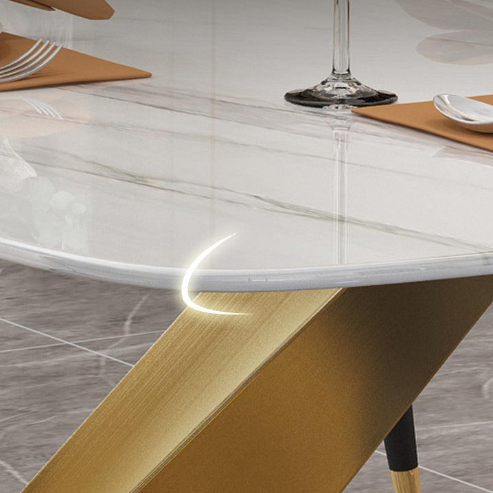 Traditional Luxury Rectangle Dining Table Sintered Stone Table with Gold Pedestal Base