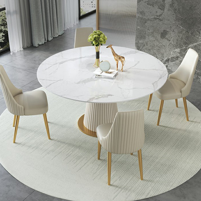 Sintered Stone Top Round Table for Restaurant Luxury White Dining Table with Pedestal Base