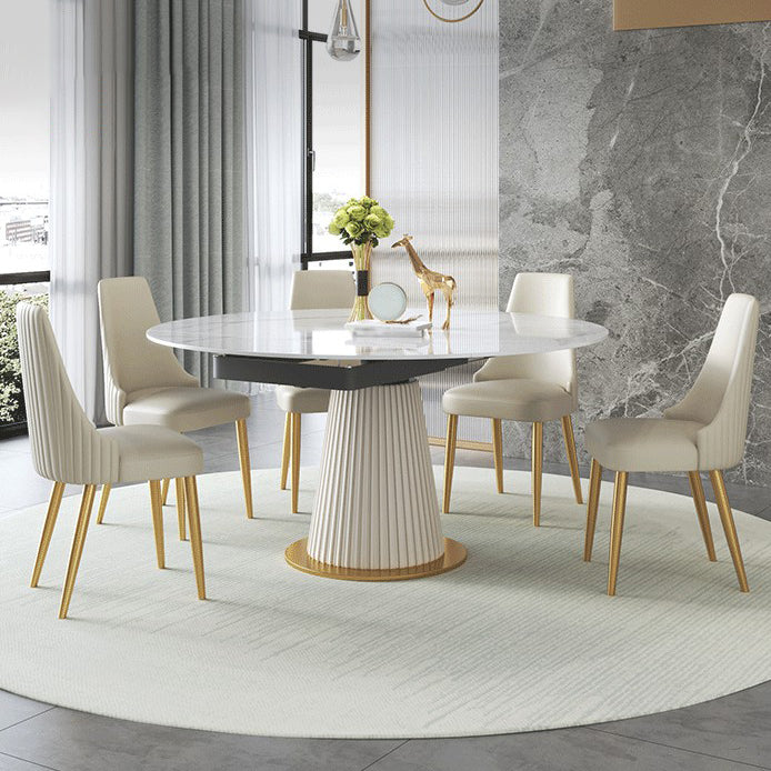 Sintered Stone Top Round Table for Restaurant Luxury White Dining Table with Pedestal Base