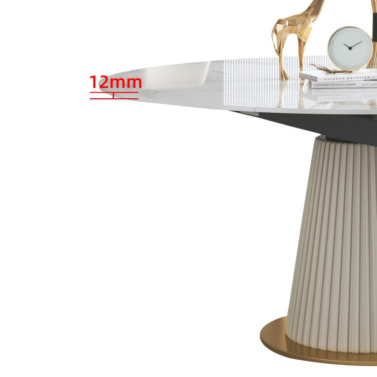 Sintered Stone Top Round Table for Restaurant Luxury White Dining Table with Pedestal Base
