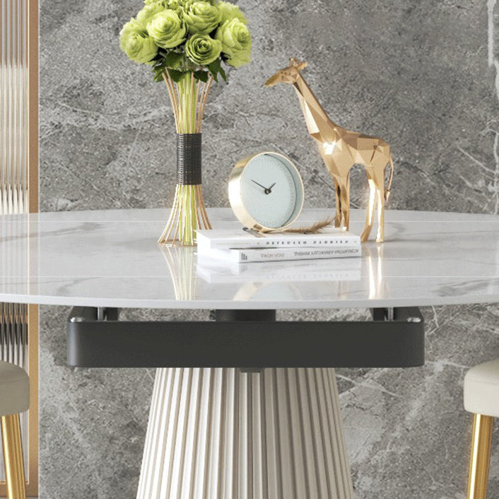 Sintered Stone Top Round Table for Restaurant Luxury White Dining Table with Pedestal Base