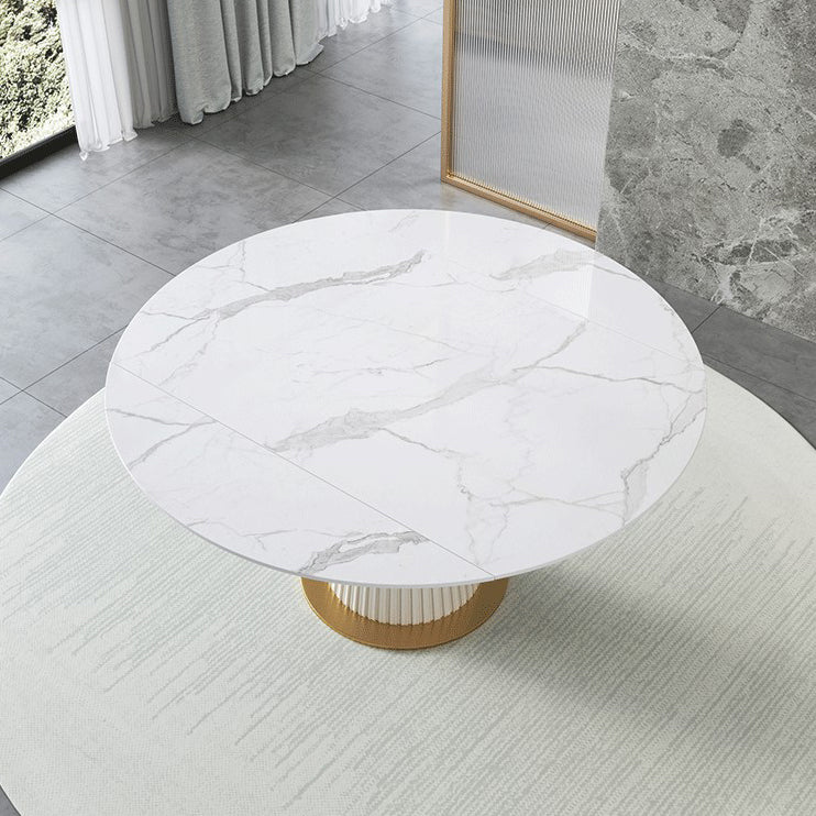 Sintered Stone Top Round Table for Restaurant Luxury White Dining Table with Pedestal Base