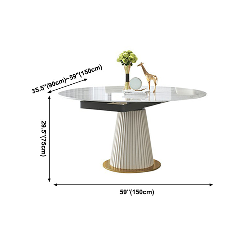 Sintered Stone Top Round Table for Restaurant Luxury White Dining Table with Pedestal Base