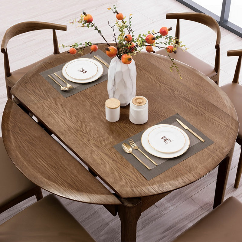 Modern Style Brown Dining Table Round Solid Wood Dining Table with 4 Legs