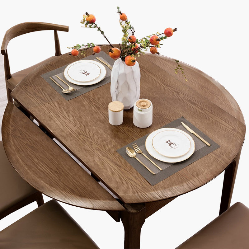 Modern Style Brown Dining Table Round Solid Wood Dining Table with 4 Legs