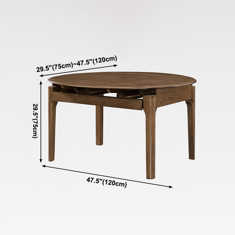 Modern Style Brown Dining Table Round Solid Wood Dining Table with 4 Legs
