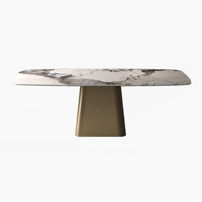 Metal Traditional Luxury Rectangle Table High Gloss White Sintered Stone Table with Pedestal Base