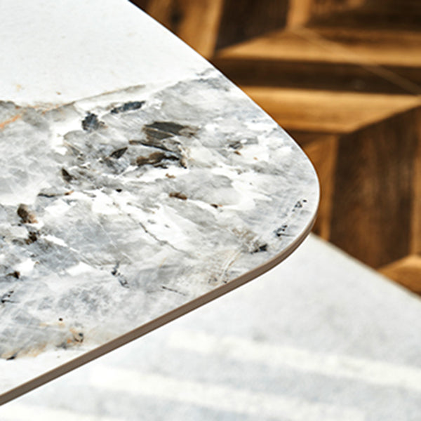Metal Traditional Luxury Rectangle Table High Gloss White Sintered Stone Table with Pedestal Base