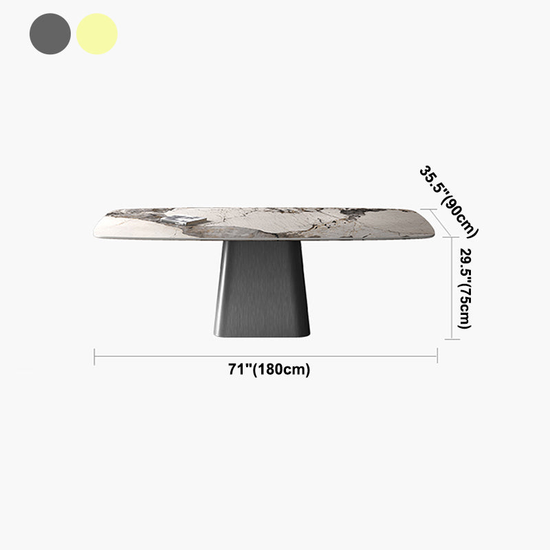 Metal Traditional Luxury Rectangle Table High Gloss White Sintered Stone Table with Pedestal Base