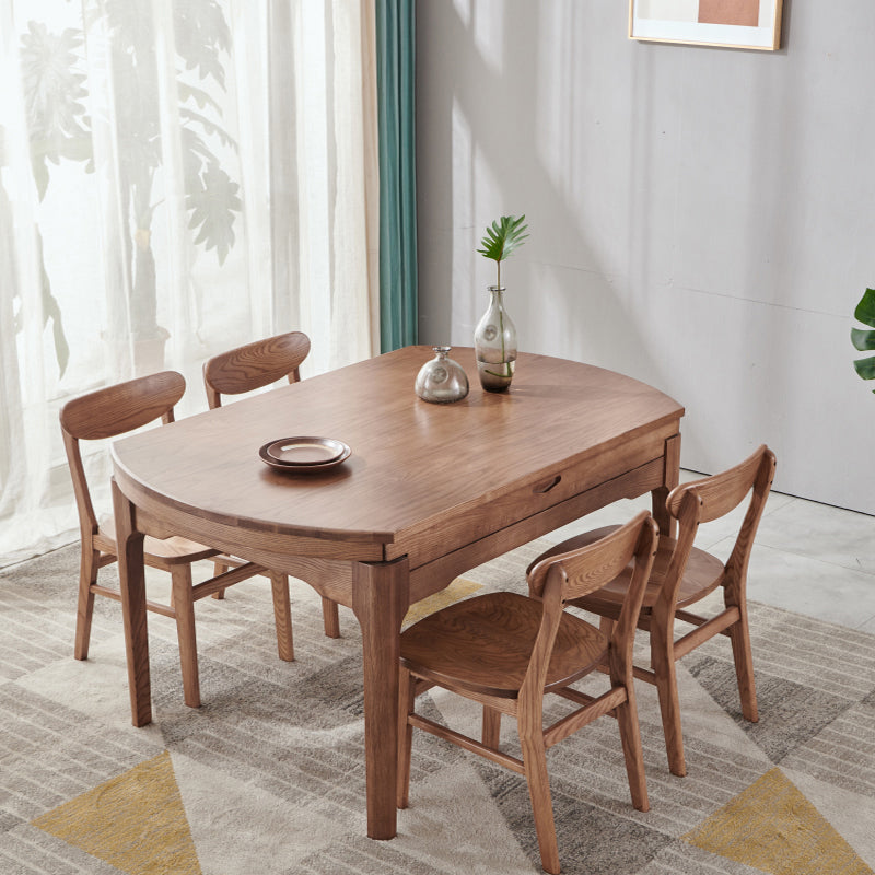 Mesa de comedor marrón de estilo moderno mesa redonda de comedor de madera maciza con 4 patas para sala de estar