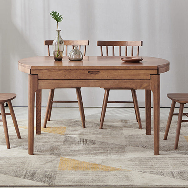 Mesa de comedor marrón de estilo moderno mesa redonda de comedor de madera maciza con 4 patas para sala de estar