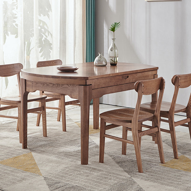 Mesa de comedor marrón de estilo moderno mesa redonda de comedor de madera maciza con 4 patas para sala de estar