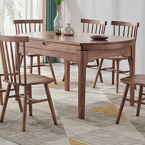 Mesa de comedor marrón de estilo moderno mesa redonda de comedor de madera maciza con 4 patas para sala de estar