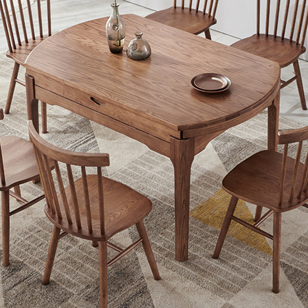 Mesa de comedor marrón de estilo moderno mesa redonda de comedor de madera maciza con 4 patas para sala de estar