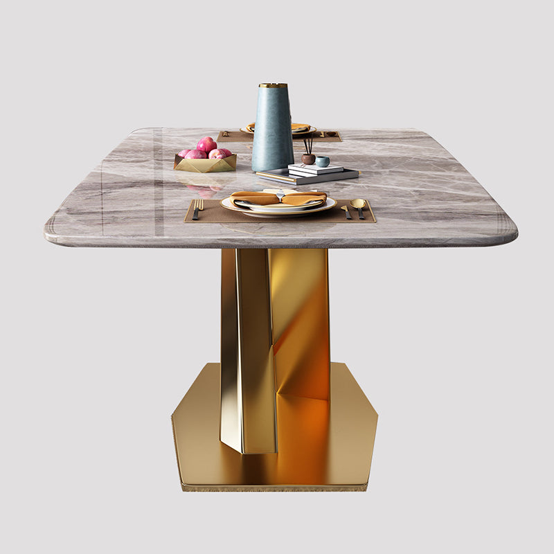 Mesa de rectángulo de lujo tradicional de metal mesa de interior de piedra sinterizada gris con pedestal