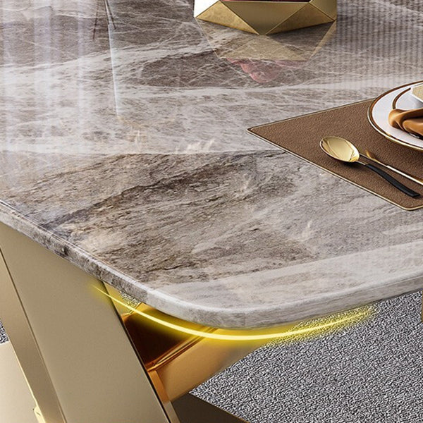 Mesa de rectángulo de lujo tradicional de metal mesa de interior de piedra sinterizada gris con pedestal