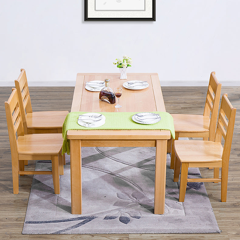 Modern Style Rectangle Dining Table Brown Solid Wood Dining Table with 4 Legs for Home
