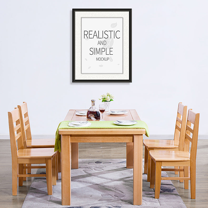 Modern Style Rectangle Dining Table Brown Solid Wood Dining Table with 4 Legs for Home