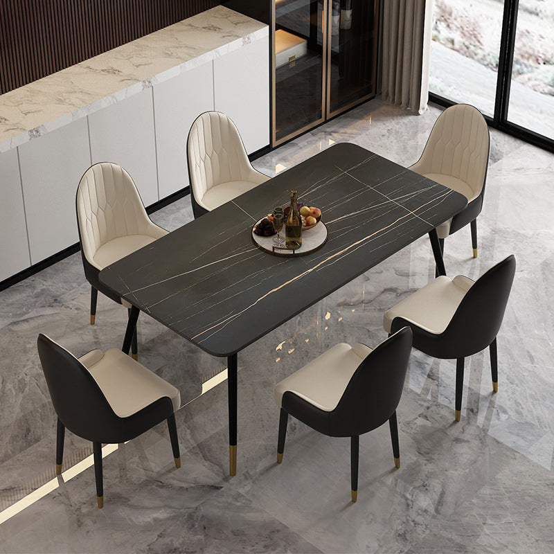 Mesa de comedor rectangular industrial de metal Mesa de comedor de piedra sinterizada con patas de metal