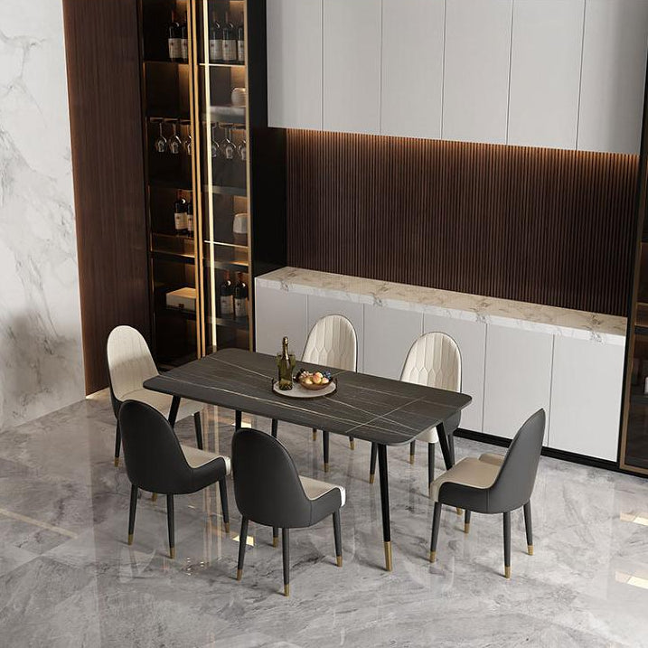 Mesa de comedor rectangular industrial de metal Mesa de comedor de piedra sinterizada con patas de metal