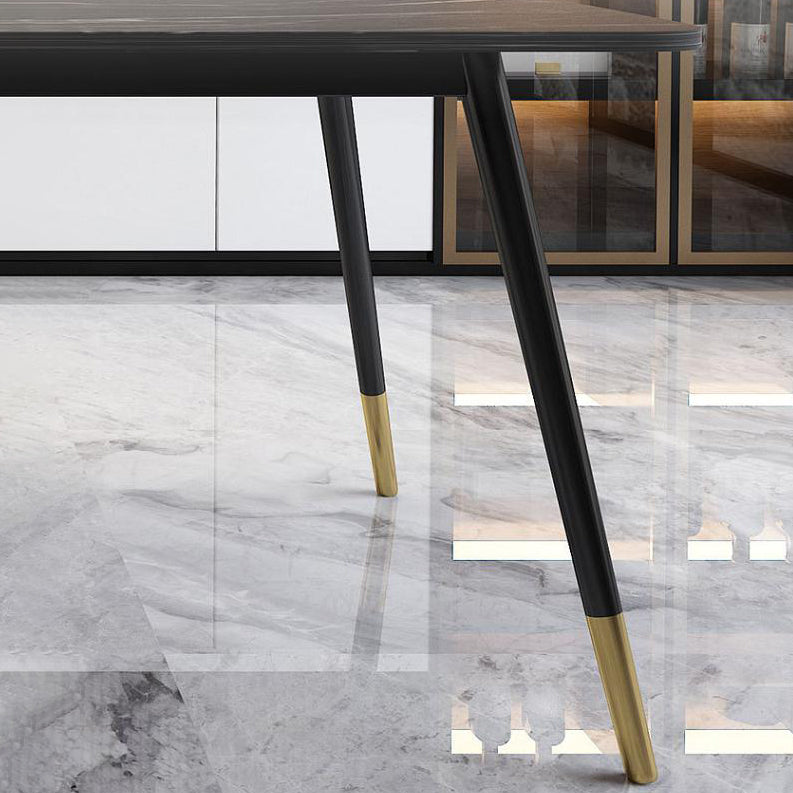 Mesa de comedor rectangular industrial de metal Mesa de comedor de piedra sinterizada con patas de metal