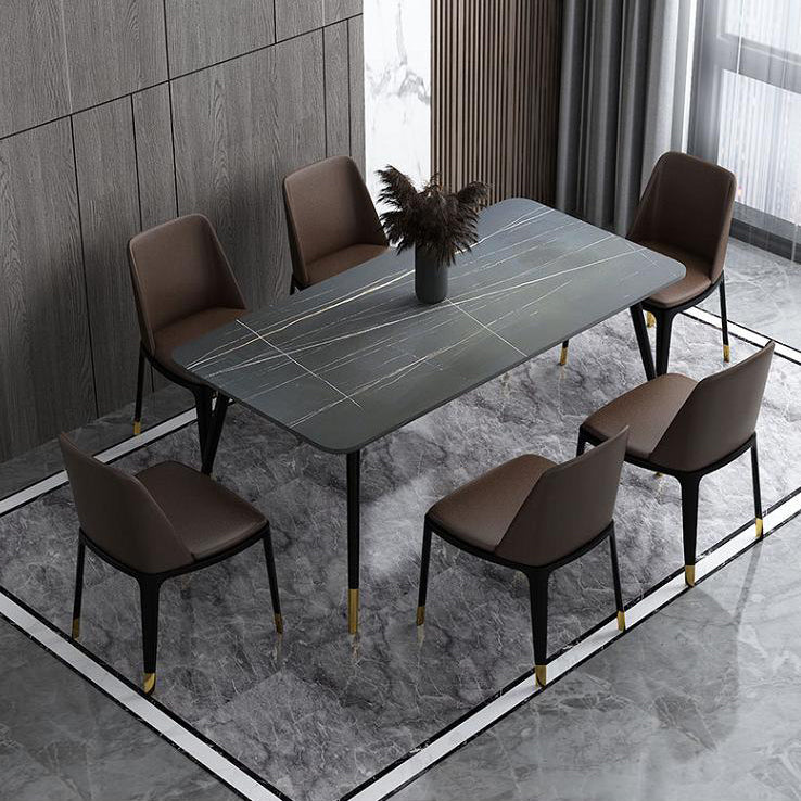 Mesa de comedor rectangular industrial de metal Mesa de comedor de piedra sinterizada con patas de metal