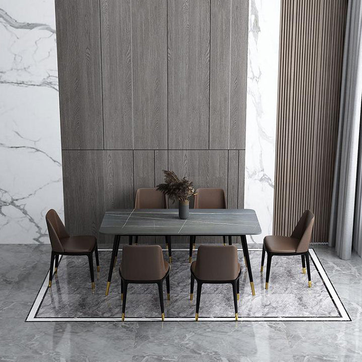 Mesa de comedor rectangular industrial de metal Mesa de comedor de piedra sinterizada con patas de metal