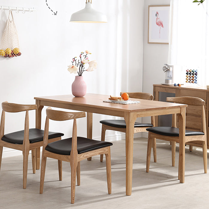 Mesa de comedor marrón de estilo moderno, mesa de comedor rectangular de madera maciza de 4 patas para el hogar