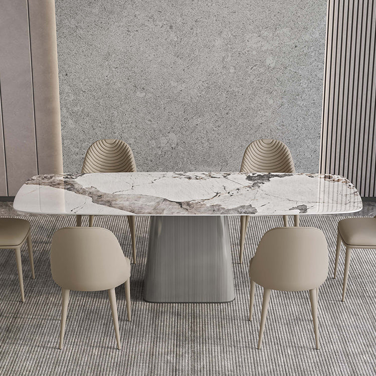 Metaal traditionele luxe rechthoekige tafel gesinterde steen binnen tafel met grijs voetstuk