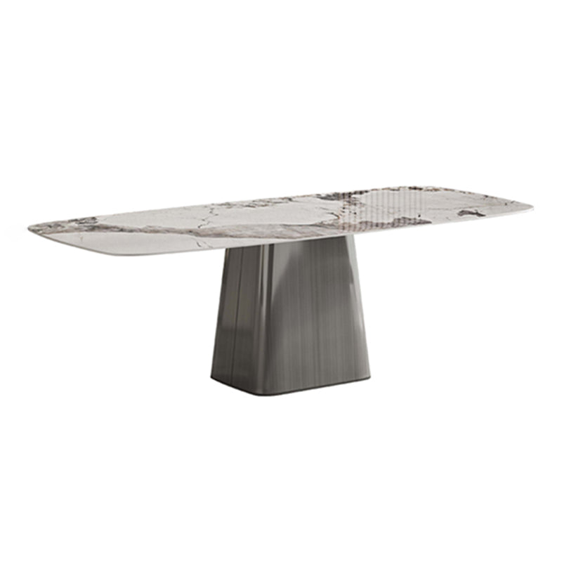 Metaal traditionele luxe rechthoekige tafel gesinterde steen binnen tafel met grijs voetstuk