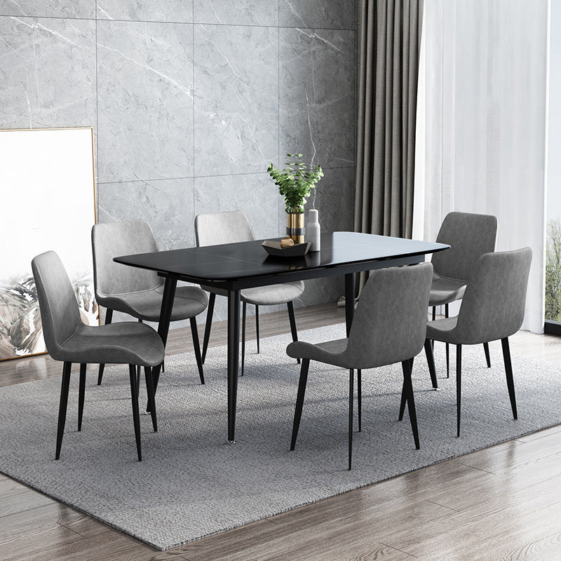 METAL INDUSTRIËLE RECHTANGELLAND EIT TAFEL Zwart gesinterde stenen tafel met metalen benen