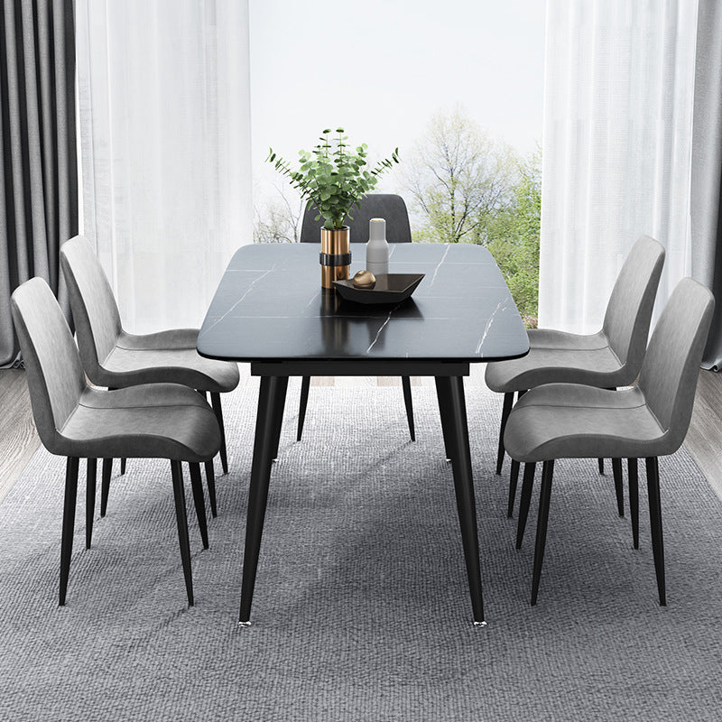 METAL INDUSTRIËLE RECHTANGELLAND EIT TAFEL Zwart gesinterde stenen tafel met metalen benen