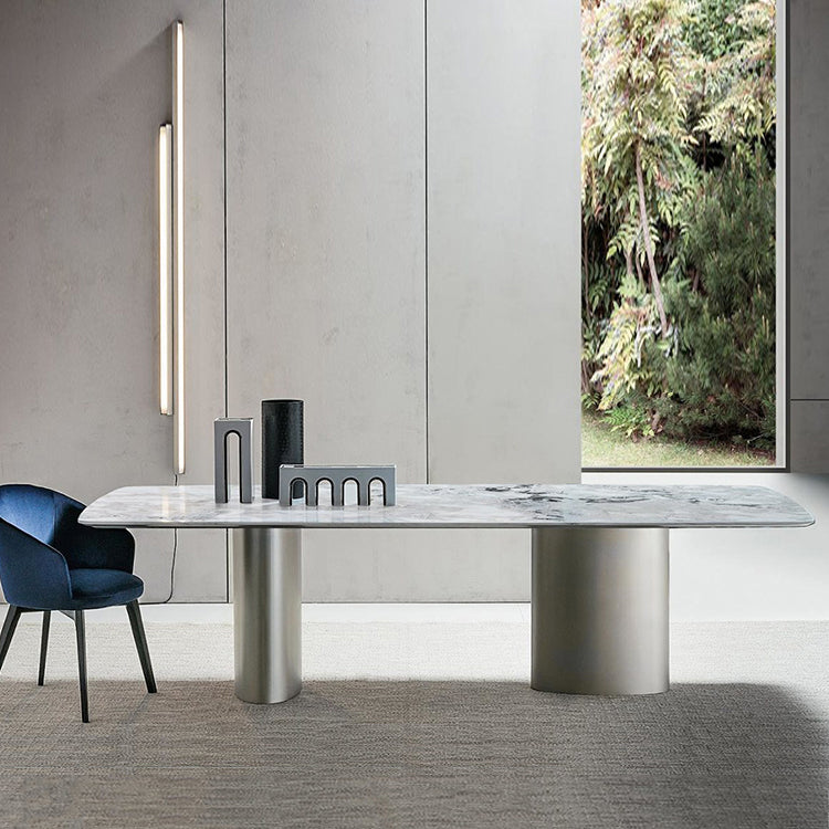 Metal Traditional Luxury Rectangle Table Sintered Stone Top Table for Kitchen